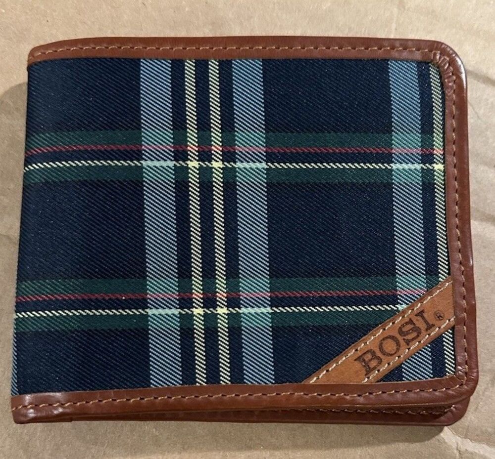 Bosi Genuine Leather Bifold Wallet Plaid